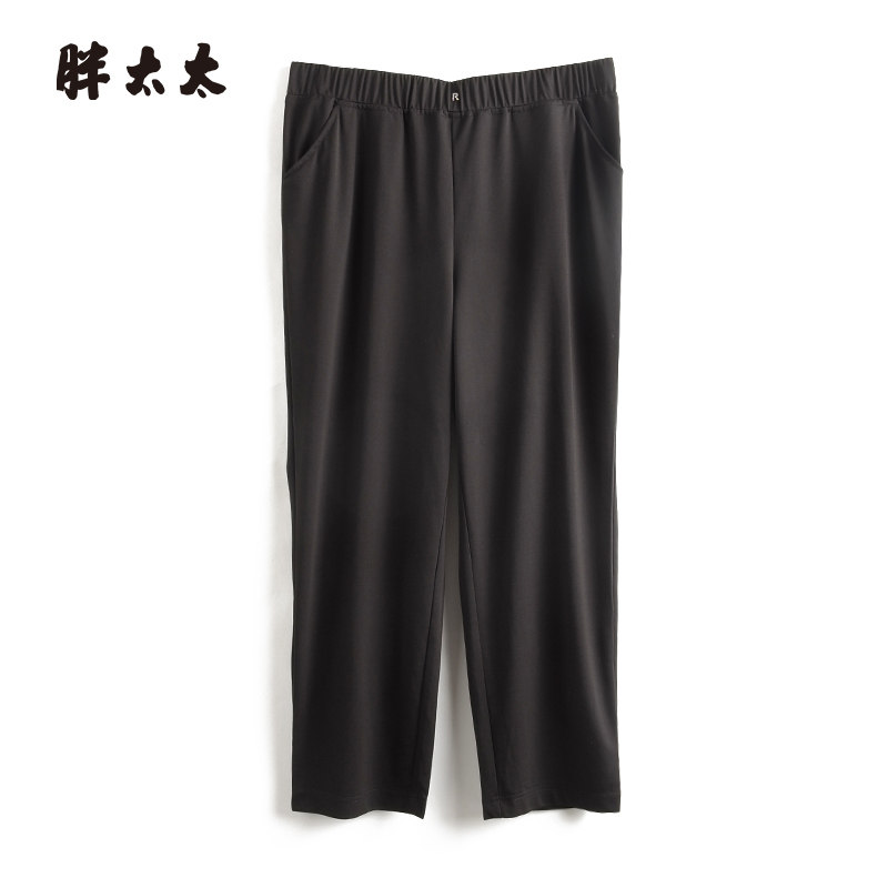 胖太太休闲裤松紧腰直筒弹力