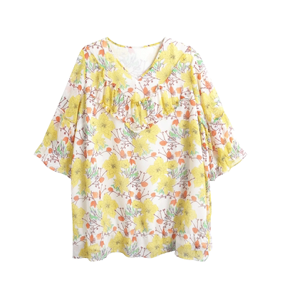 胖太太雪纺衫薄知性宽松碎花