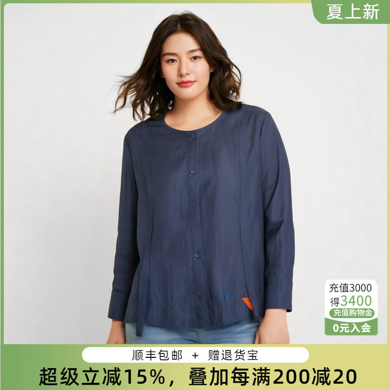 圆领衬衫胖太太短款宽松
