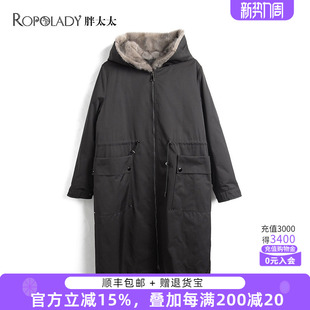 新品 胖太太大码 冬季 时尚 黑色水貂毛领中长派克服潮521402810 女装