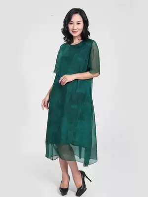 Fat Lady big size trend summer new women's mulberry silk 100% green fashion dress 419203440