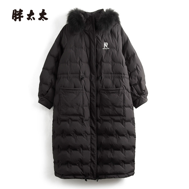 胖太太羽绒服貉子毛领韩版中长款