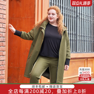 小纳格中长黑色通勤宽松连帽棉服821402410 冬新品 胖太太大码 女装