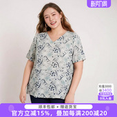 弹力桑蚕丝短袖 胖太太大码 新品 夏季 V领通勤碎花潮324207511 女装