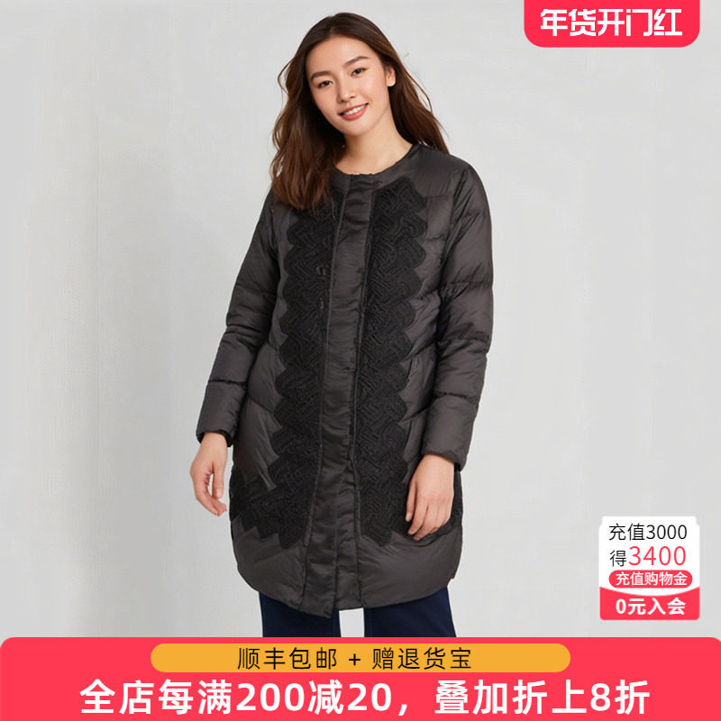 胖太太大码女装冬装新款时尚蕾丝轻薄中长款羽绒服保暖520406010