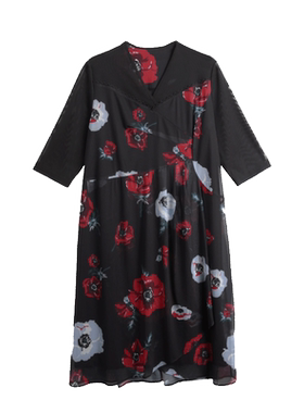 胖太太连衣裙薄知性宽松花朵