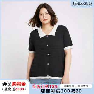 POLO领短袖 胖太太大码 新款 女装 T恤上衣宽松显瘦针织622103110 夏季