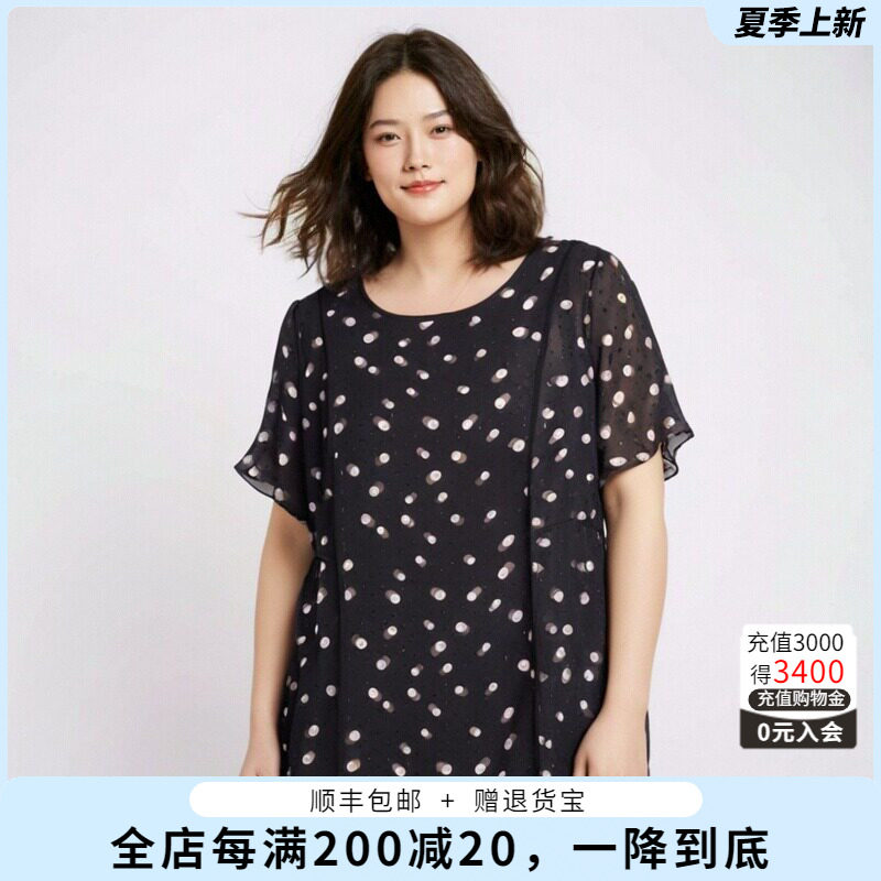 胖太太雪纺衫波点韩版高腰