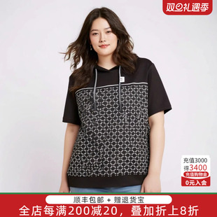 女装 短款 夏季 连帽几何图案上衣T恤薄款 潮323210311 新款 胖太太大码