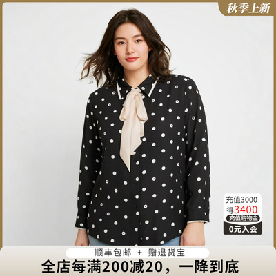 胖太太衬衫波点POLO领宽松