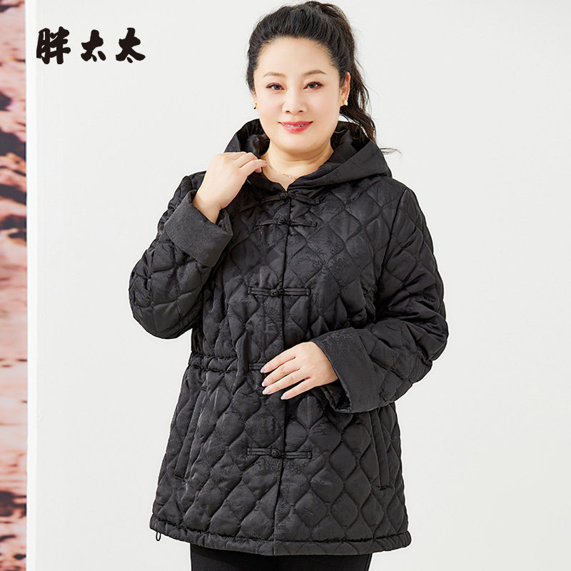 连帽棉服胖太太中国风盘扣