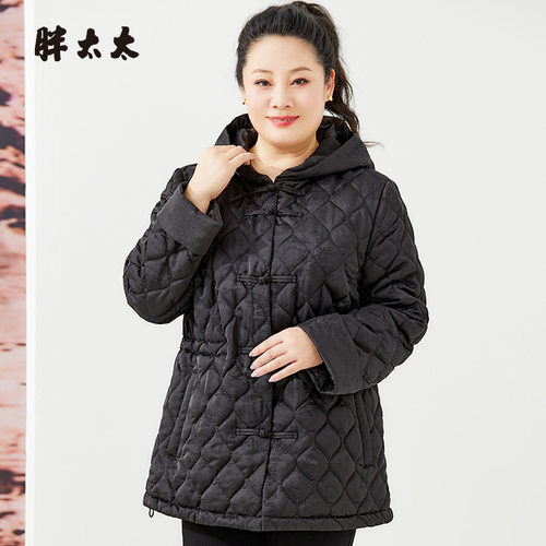 连帽棉服胖太太中国风盘扣