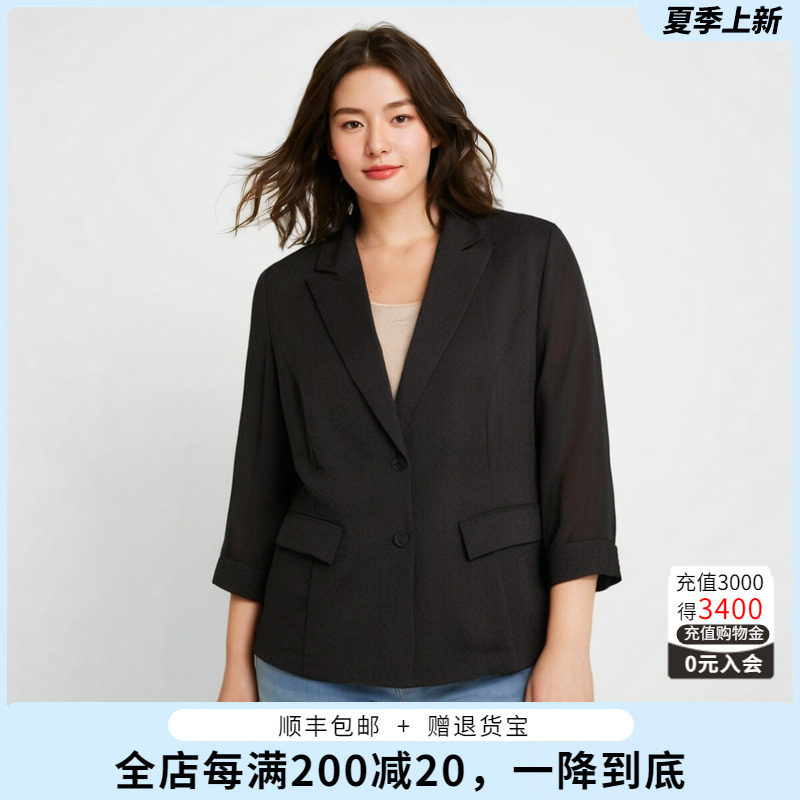 暗花色外套胖太太单排扣