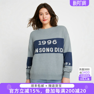 418235510 秋冬新字母绣花圆领通勤羊毛针织打底衫 胖太太大码 女装