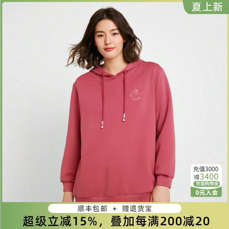 胖太太大码女装春装新款红色连帽字母卫衣时尚上衣宽松823101410