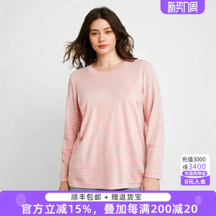 圆领宽松条纹T恤衫 新品 妈妈装 款 休闲潮325115610 胖太太大码 式 春季
