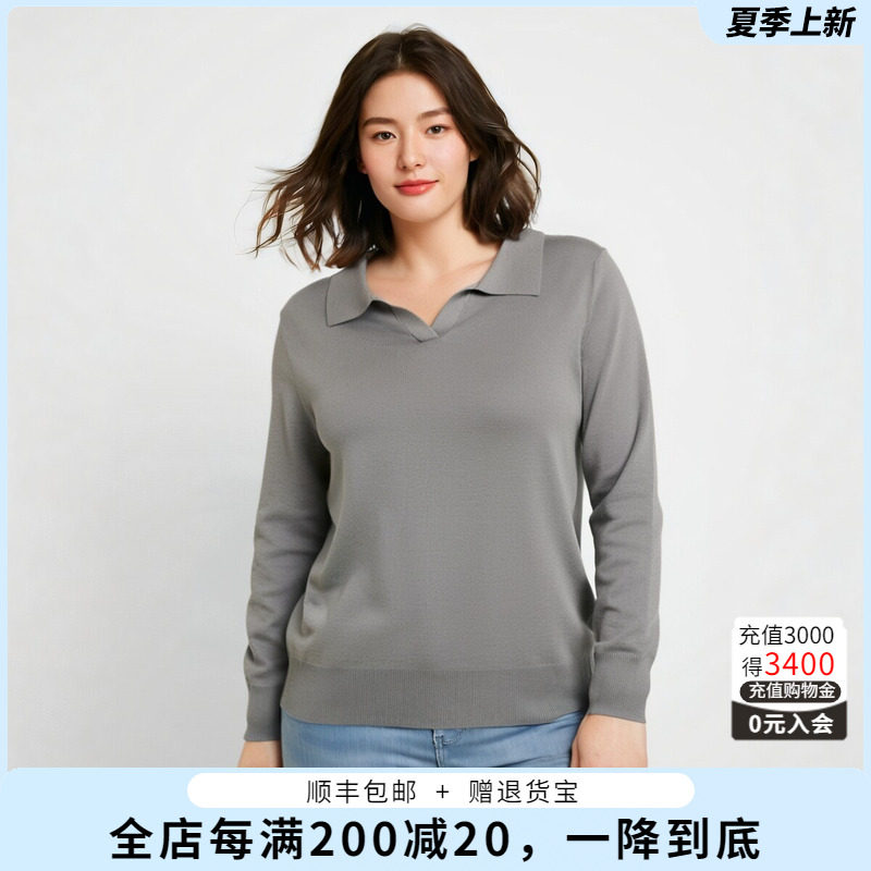 胖太太针织衫适中OL气质宽松翻领