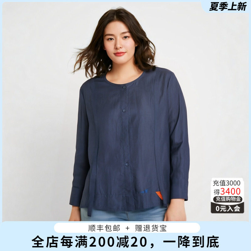 圆领衬衫胖太太短款宽松