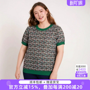 几何图案圆领休闲薄针织衫 胖太太大码 时尚 春夏新款 624200410 女装