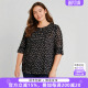 新品 夏季 衬衫 弹力网纱圆领短袖 上衣821207110 胖太太大码 时尚 女装