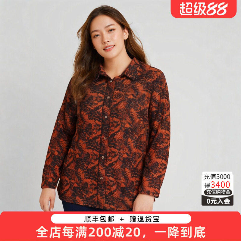 胖太太衬衫小翻领碎花图案舒适