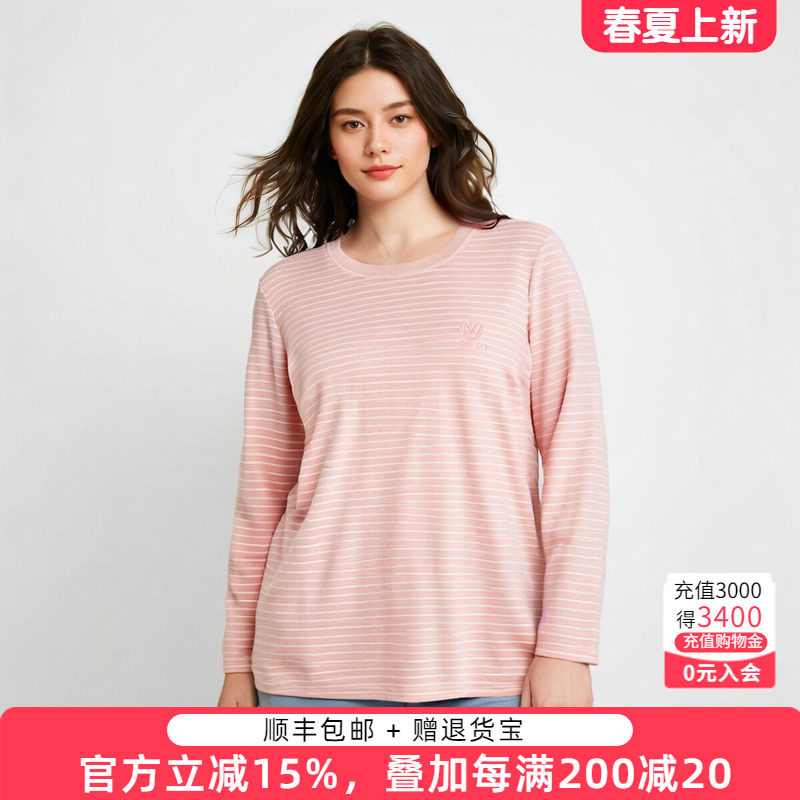 胖太太大码春季新品圆领宽松条纹T恤衫妈妈装款式休闲潮325115610