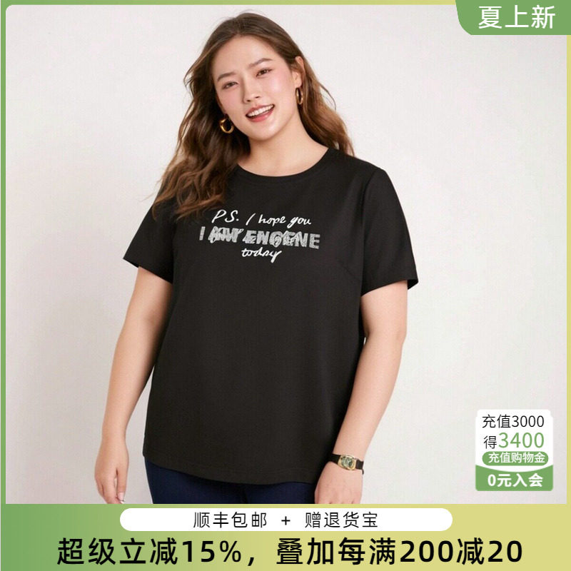 胖太太T恤圆领字母图案