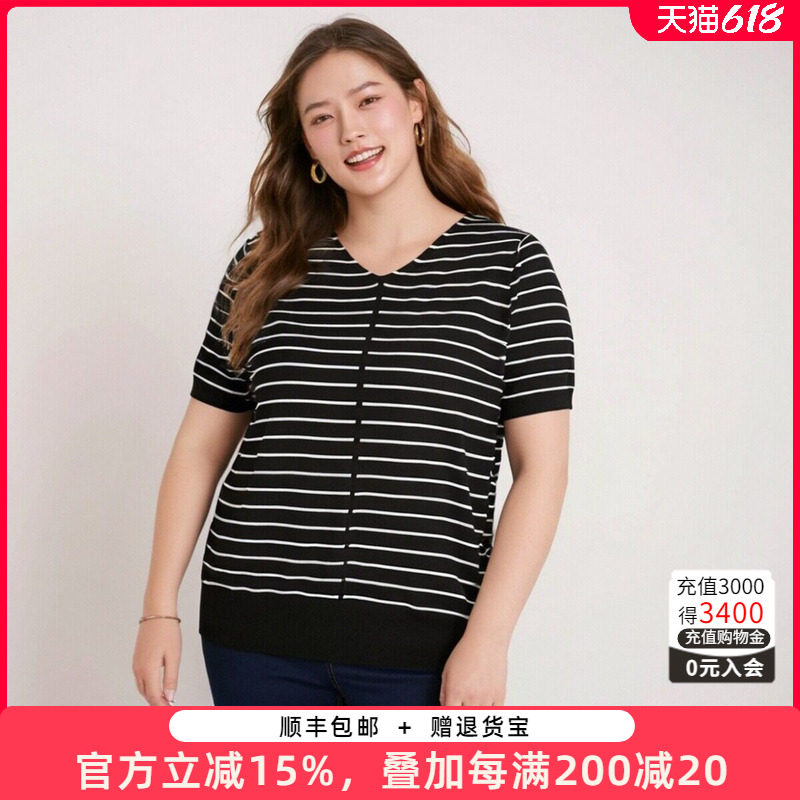 胖太太大码女装夏季新品妈妈装宽松显瘦遮肚子针织T恤621114410