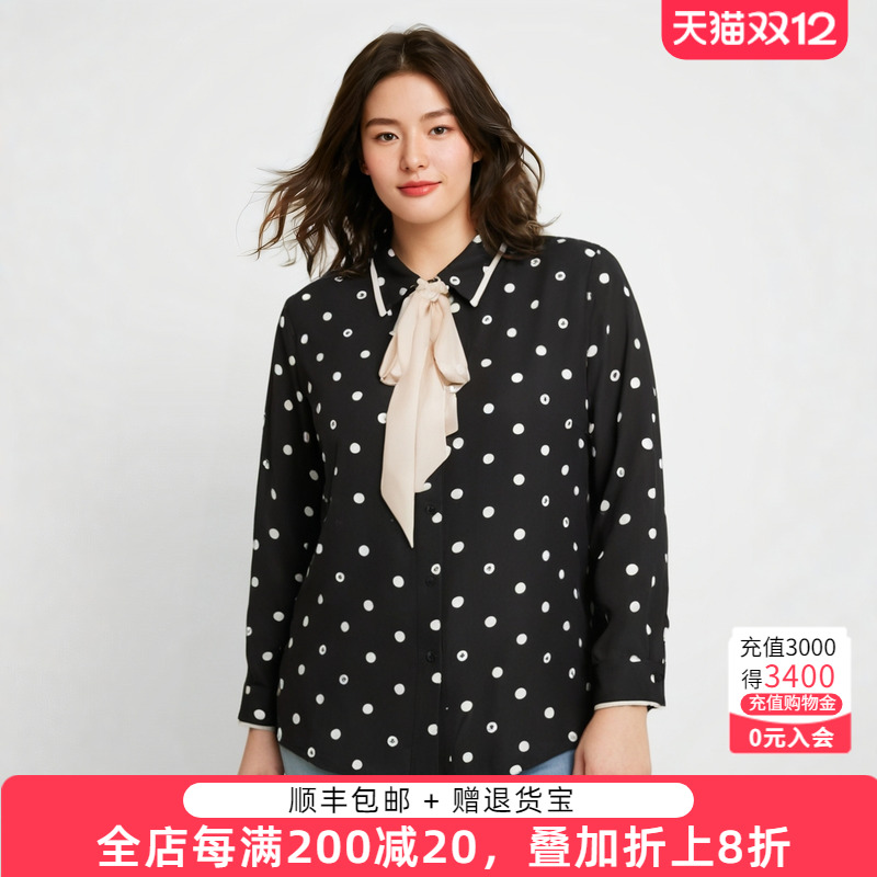 胖太太衬衫波点POLO领宽松