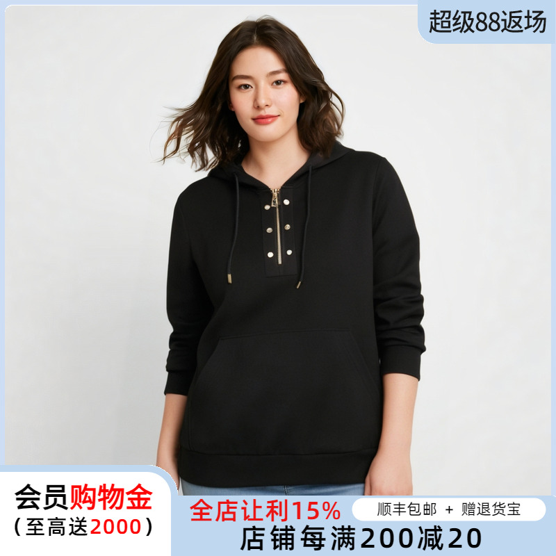 胖太太卫衣连帽拉链设计宽松舒适