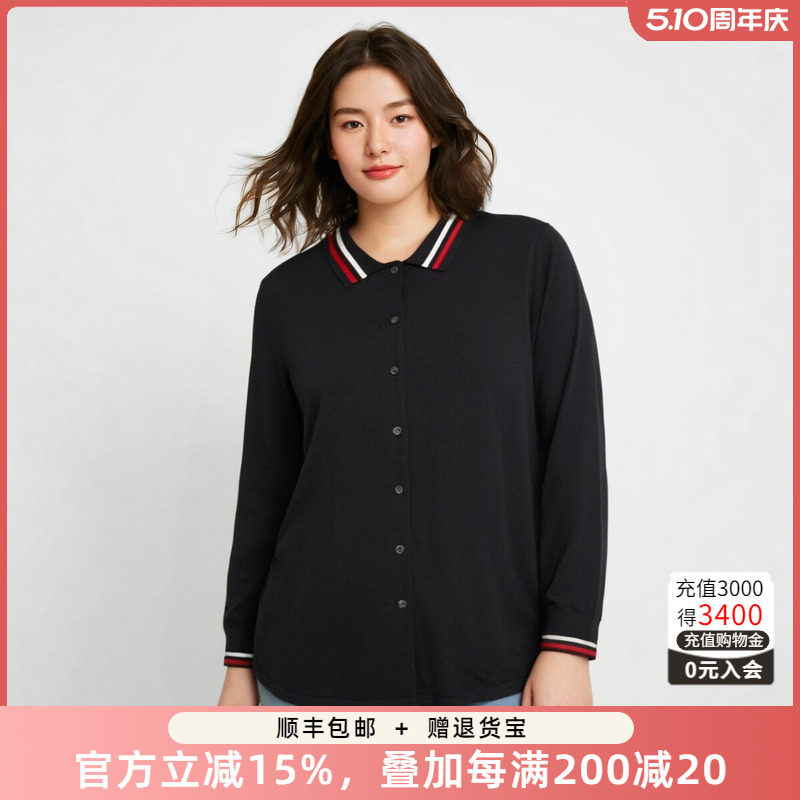 胖太太大码女装春装新品polo领衬衫宽松休闲翻领T恤潮822214510