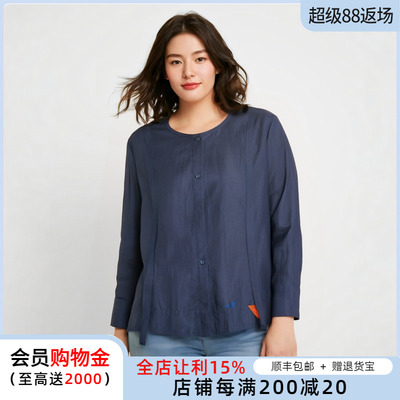 圆领衬衫胖太太短款宽松