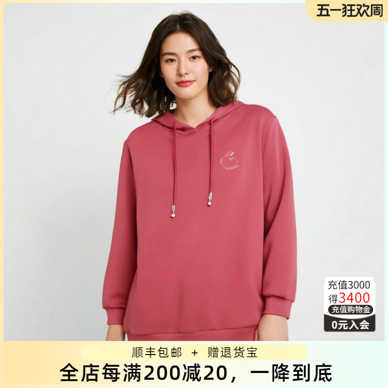 胖太太大码女装春装新款红色连帽字母卫衣时尚上衣宽松823101410