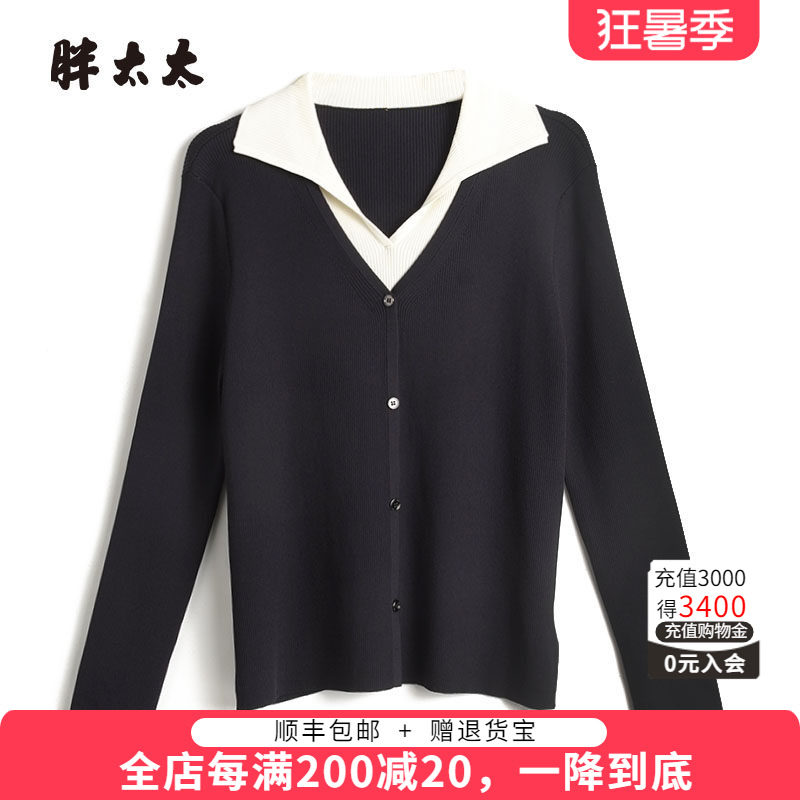 翻领针织衫胖太太OL气质