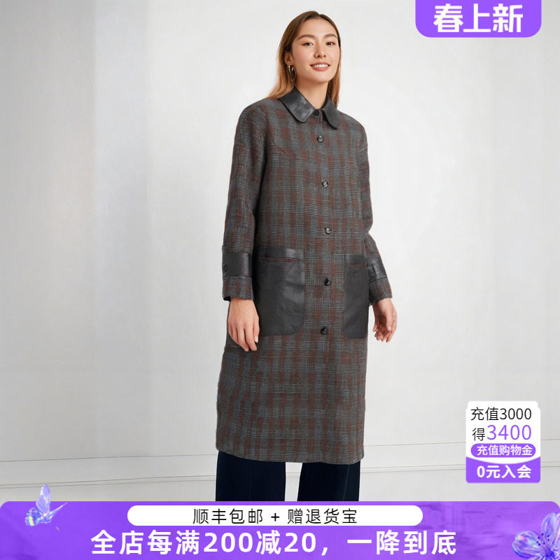 胖太太大码女装秋冬新款羊毛格子双面呢大衣中年妈妈装421403510