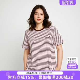 妈妈款 加肥加大女装 宽松显瘦上衣825315010 T恤大码 胖太太条纹短袖