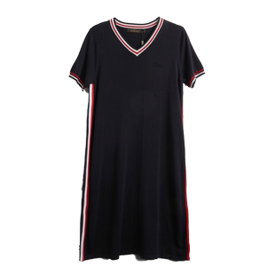 胖太太大码女装春夏新款A字韩版V领针织修身中长连衣裙622102340