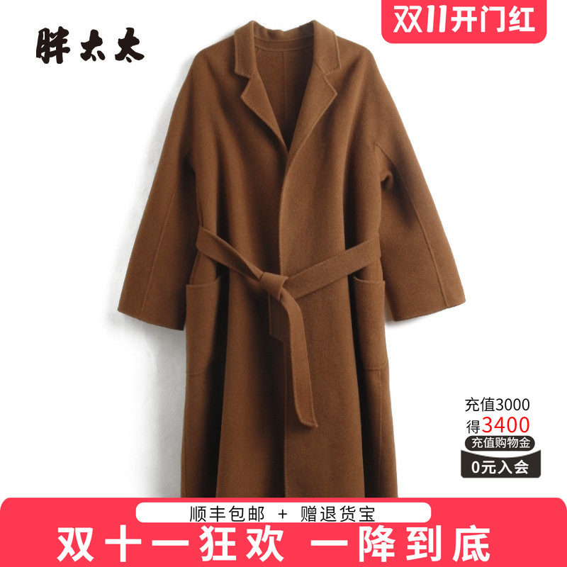 胖太大毛呢大衣西装领OL宽松中长