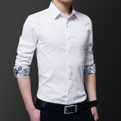 撞色领商务休闲工作服长袖衬衫