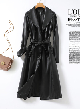 皮衣女中长款黑色收腰海宁真皮女外套2025秋冬新款气质风衣绵羊皮