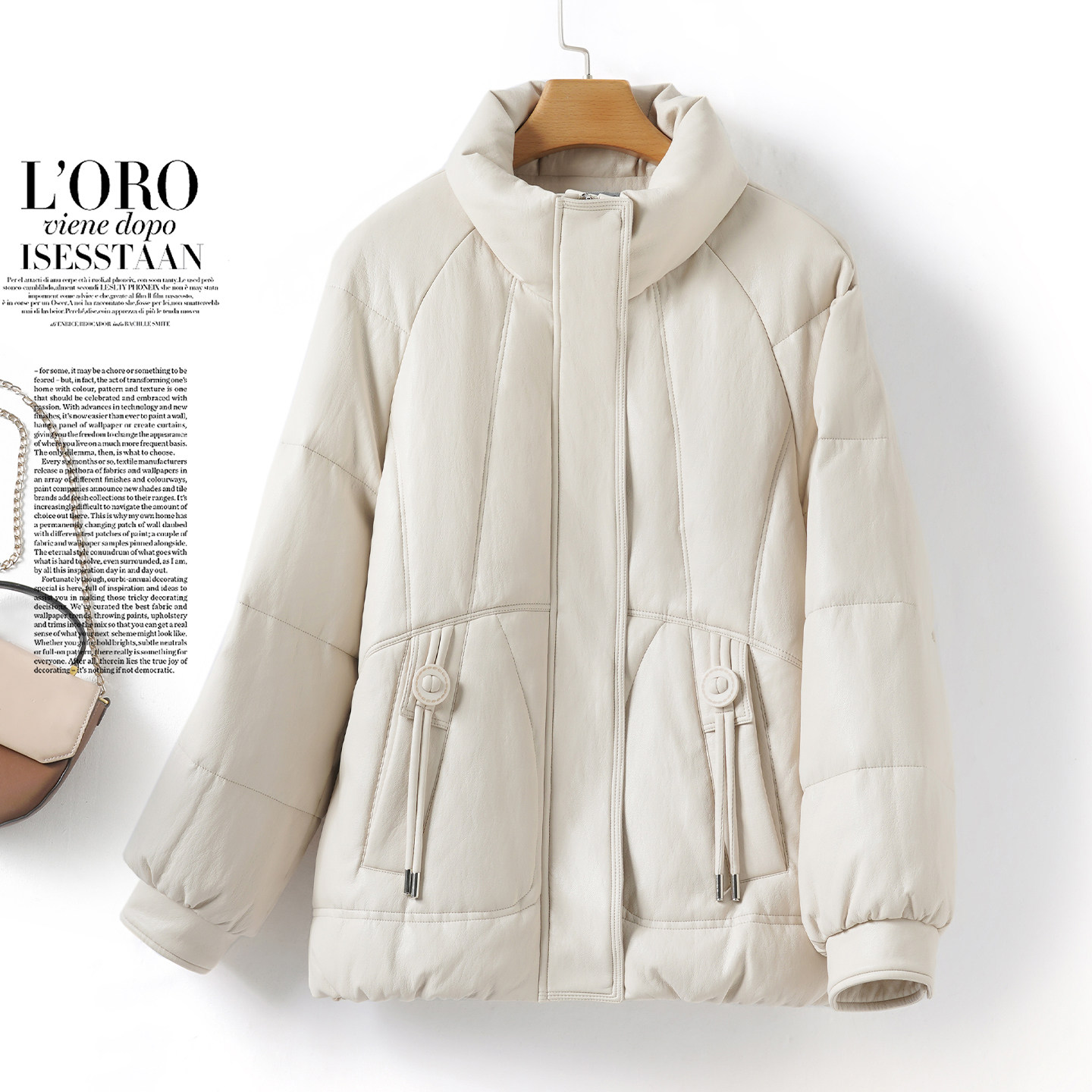 绵羊皮羽绒服女士短款立领韩版宽松加大加厚皮夹克冬季新款真皮衣