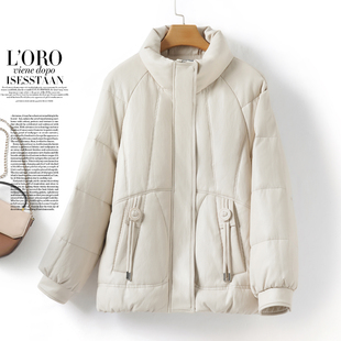 绵羊皮羽绒服女士短款立领韩版宽松加大加厚皮夹克冬季新款真皮衣