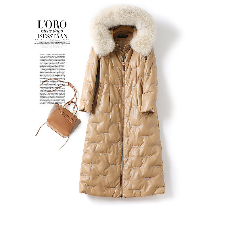 海宁皮衣女长款羽绒服连帽狐狸毛领外套绵羊皮2025新款白鸭绒真皮,女装/女士精品,皮衣,淘宝优惠券,粉丝福利购,淘宝优惠卷
