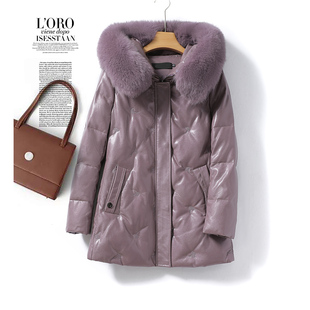 羽绒服女外套中长款狐狸毛领帽子海宁真皮2025白鸭绒绵羊皮衣中年