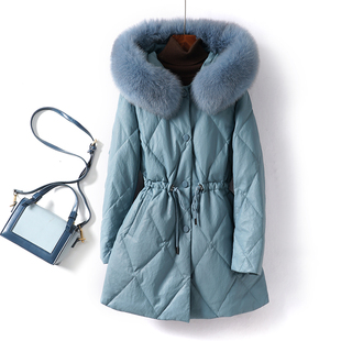 皮羽绒服女外套中长收腰狐狸毛领绵羊皮2025海宁新款 真皮衣小个子