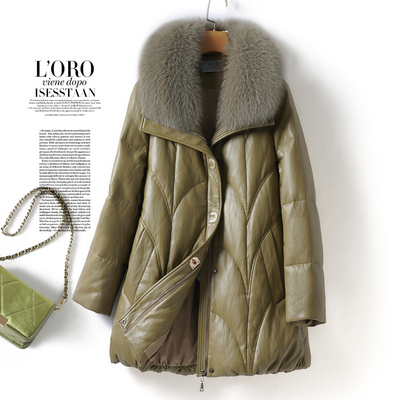 加厚皮衣女中长款狐狸毛领皮羽绒