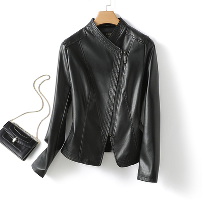 皮衣女短款立领修身绵羊皮小个子