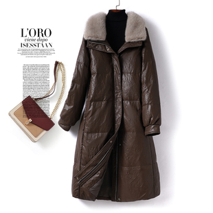皮衣女真皮外套中长款 绵羊皮羽绒服 水貂毛领90白鸭绒2026海宁新款