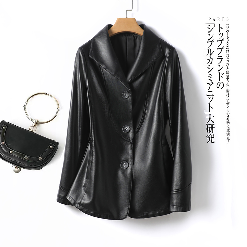 海宁女士皮衣黑色常规款修身气质
