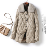 真皮衣女外套水貂毛领高端气质白鸭绒绵羊皮2025新款 海宁皮羽绒服